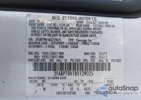 2011 Ford Crown Victoria Police Interceptor from USA, damaged, VIN 2FABP7BV1BX129025